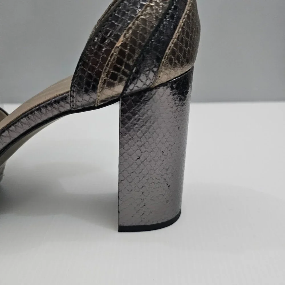 AllSaints Tia Platform Heel Sandal Womens 10 Metallic Bronze Gold Gray Embossed - Picture 3 of 16